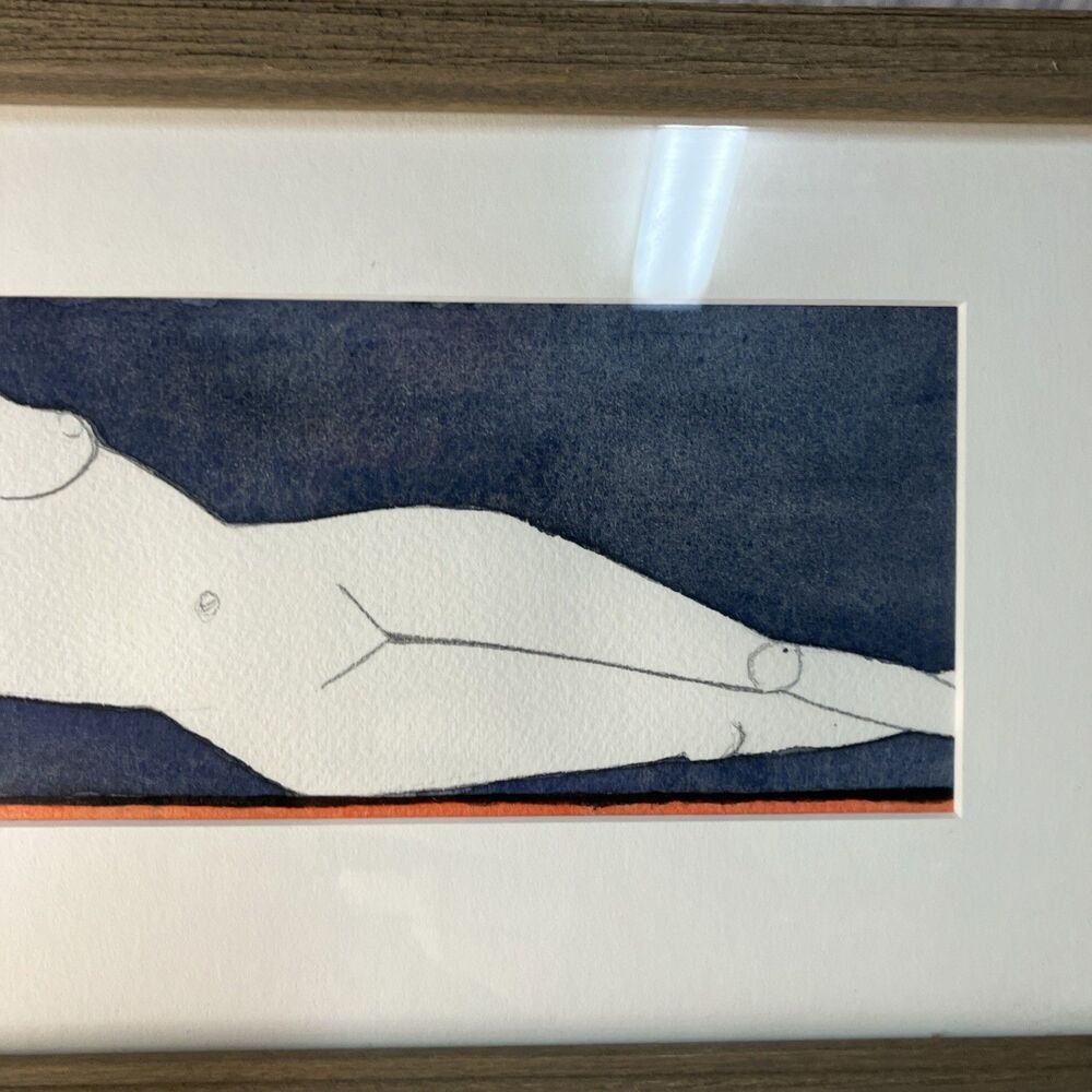 2014 Original Modern Minimalistic Nude Line Art Pencil Watercolor Artist Signed - Picture 4 of 11